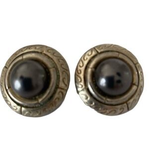 Vintage Silver Gray Clip Earrings - vintage 70's silver with gray stone